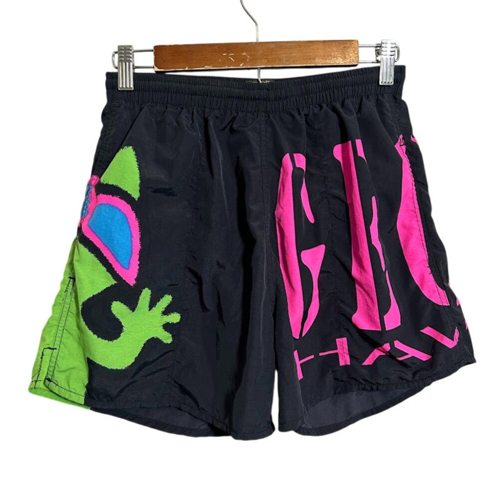 VTG 90s Gecko Wrap Volleys Shorts Men's S Black Swim Trunks Beach Summer